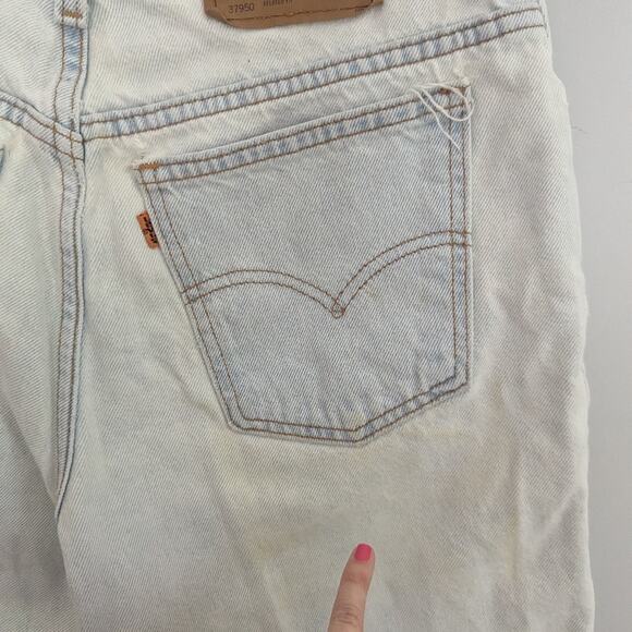 Vintage Women's Levi's 950 Relaxed Fit 13 Denim Shorts Jort Orange Tab Yellowing - Picture 2 of 10